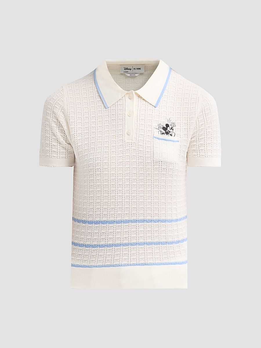 Women's Mickey Pointelle-Knit Polo Top - White Seaside - Size XS
