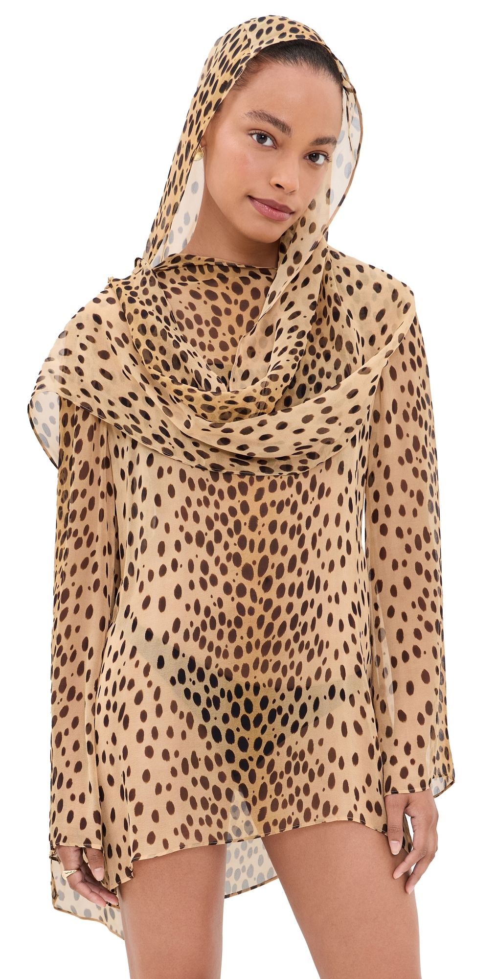 Cult Gaia Beaux Silk Mini Dress Cheetah XL