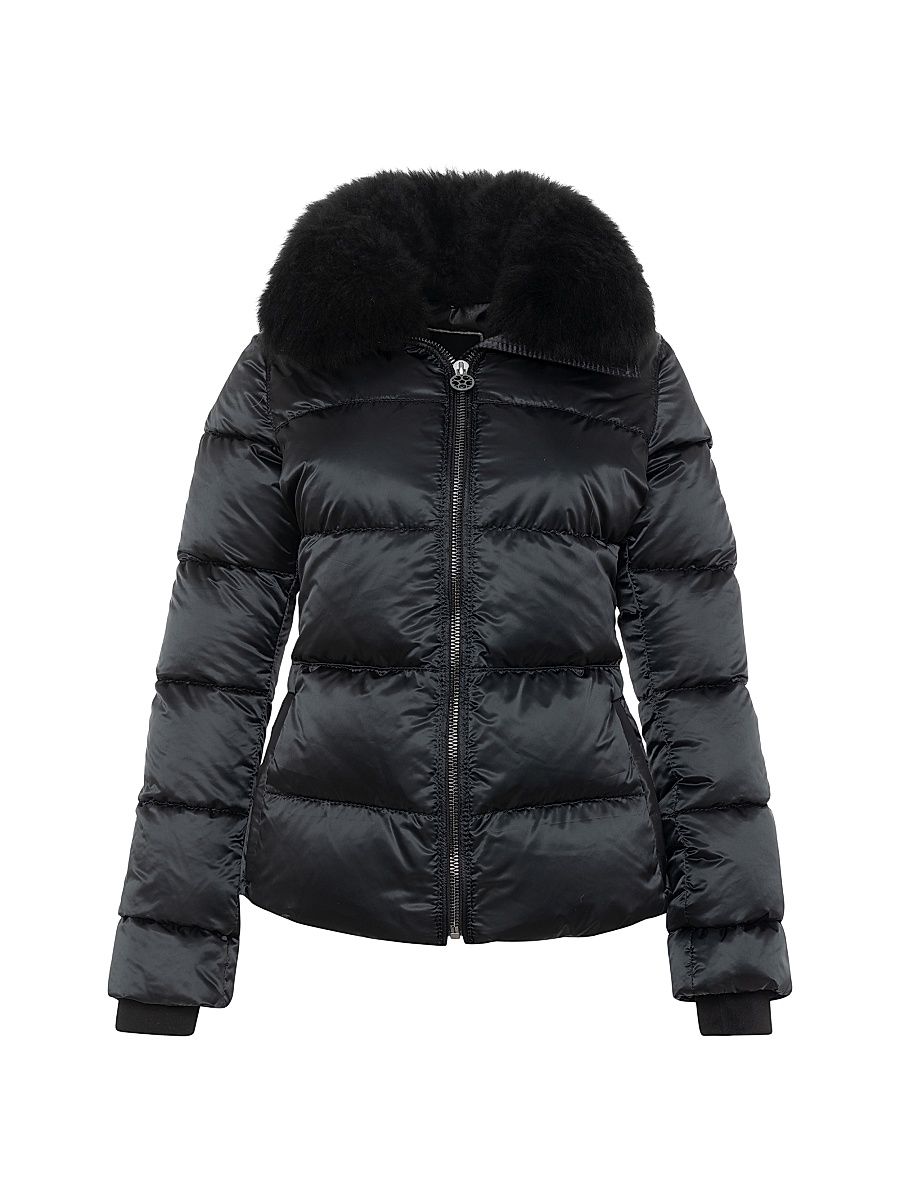 Women's Apres-Ski Jacket with Detachable Toscana Shearling Lamb Collar - Black - Size Small