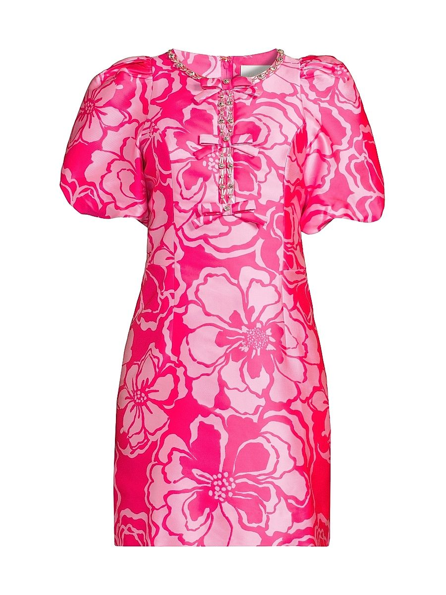Women's Britnee Beaded Jacquard Shift Dress - Parigi Pink Go Big Satin - Size 12