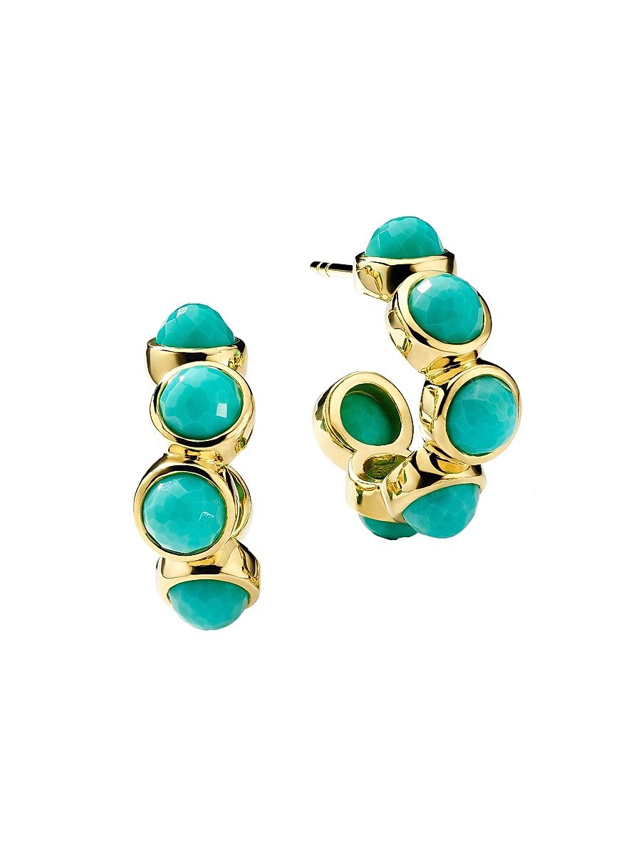 Women's Lollipop 18K Green Gold & Turquoise Mini Hoop Earrings - Gold