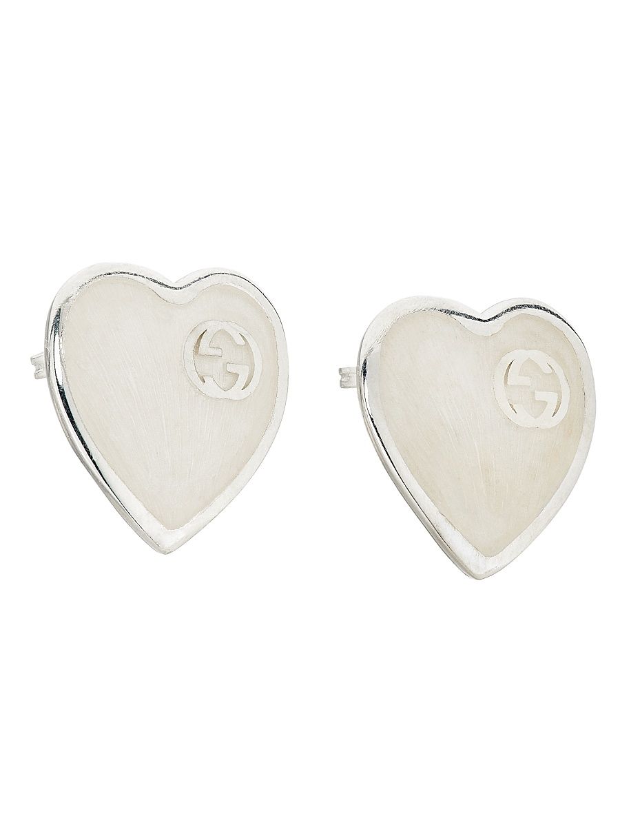 Women's Sterling Silver Heart GG Stud Earrings - Silver
