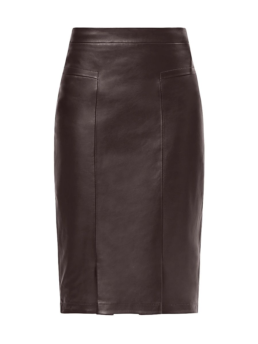 Women's The Estella Leather Sheath Knee-Length Skirt - Walnut - Size 4