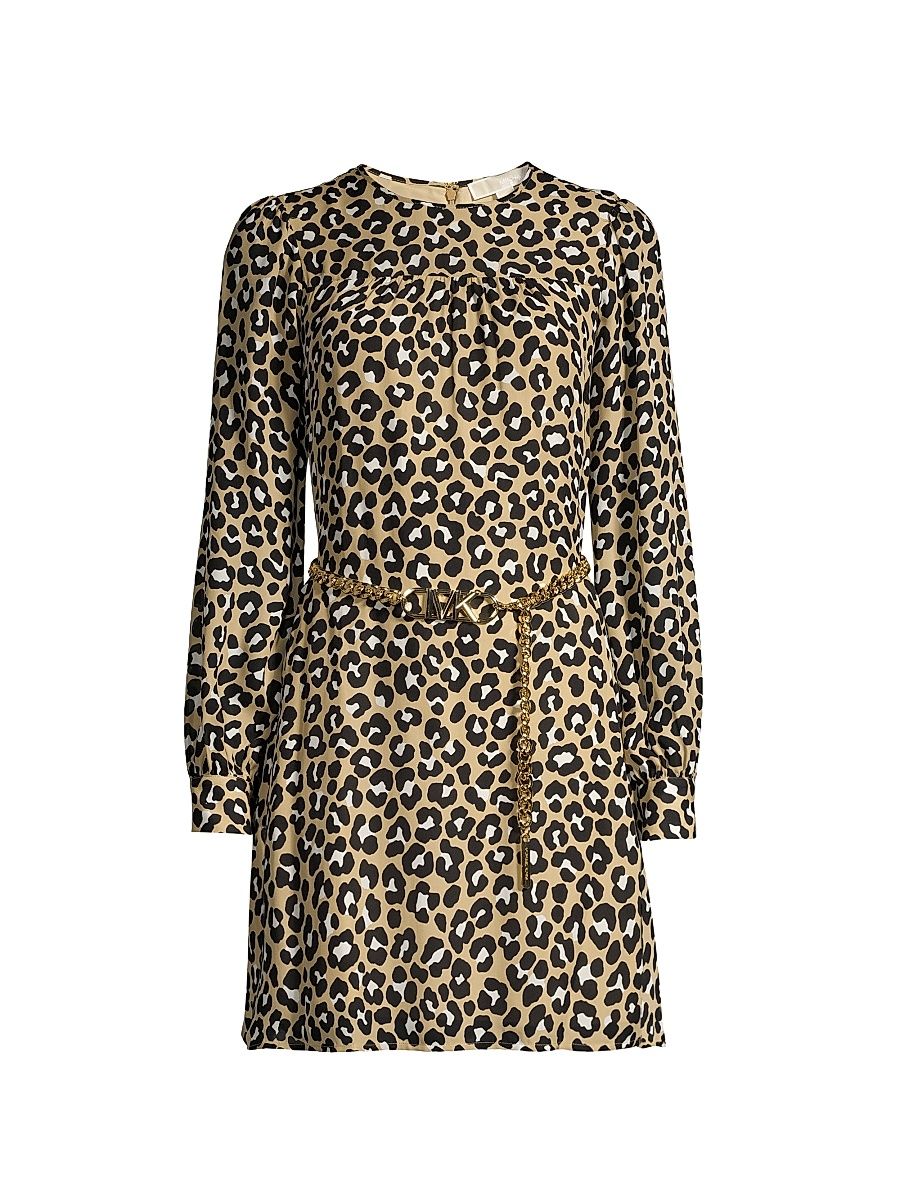Women's Leopard Belted Minidress - Khaki Black - Size XL