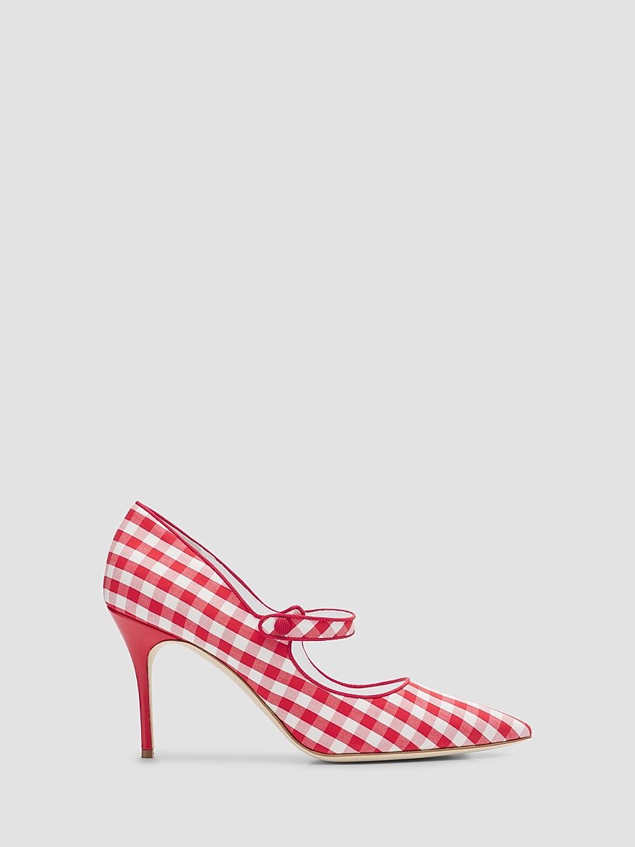 Women's Camparinew 90MM Gingham Mary Jane Pumps - White Red - Size 12