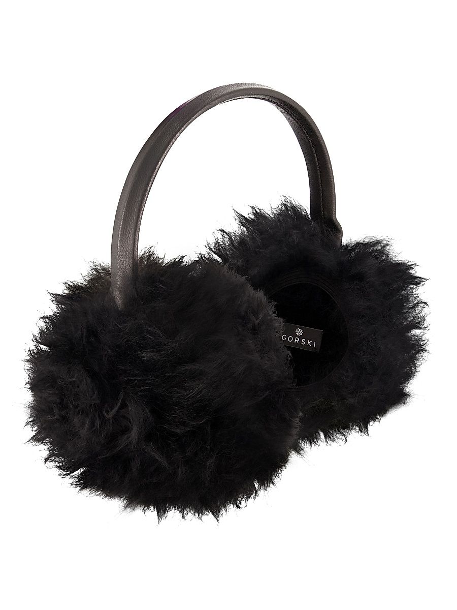 Women's Select Cashmere Goat Earmuffs with Leather Frame - Black