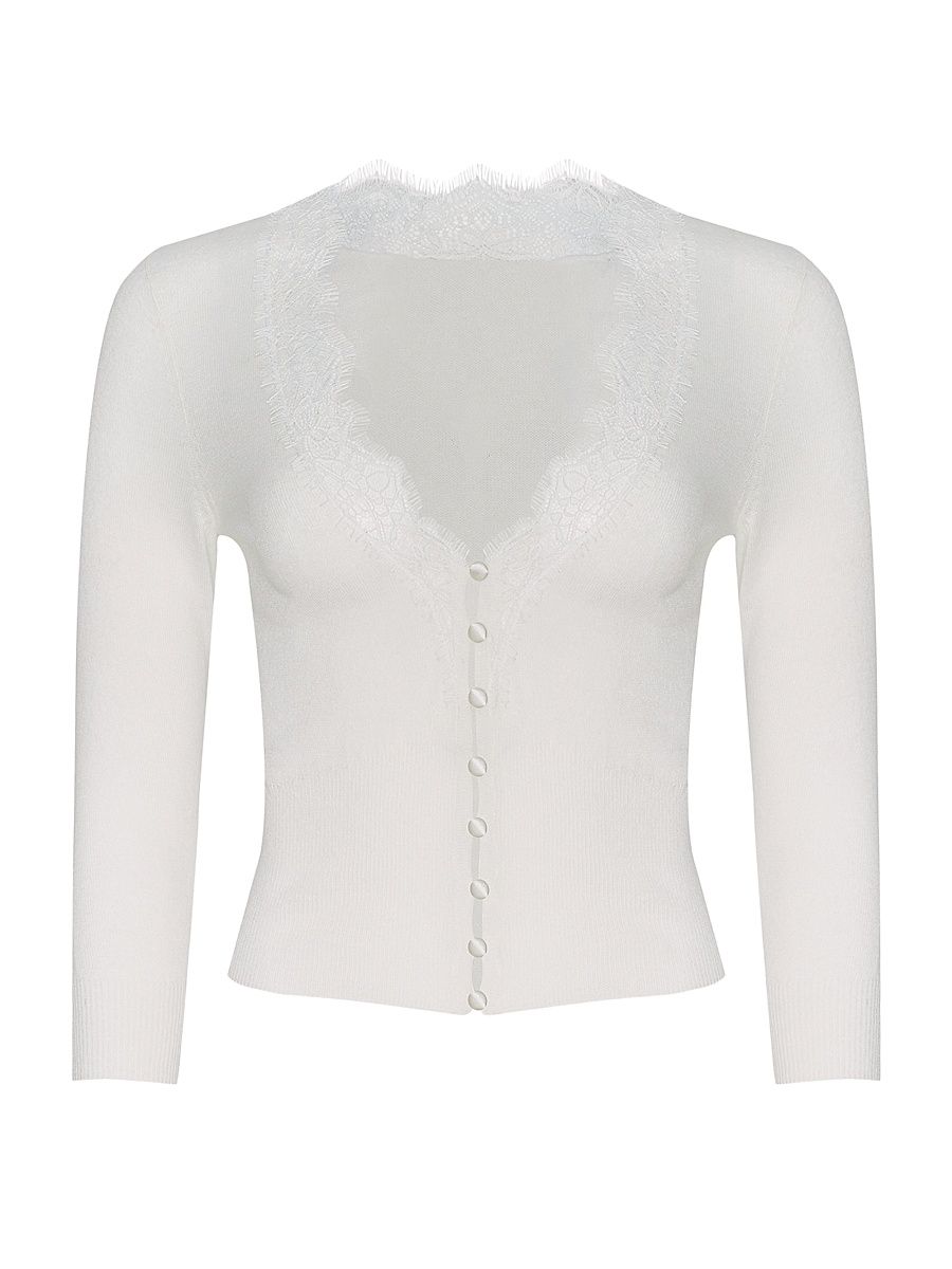 Women's Eluna Lace-Trim Cardigan - Ivory - Size XL
