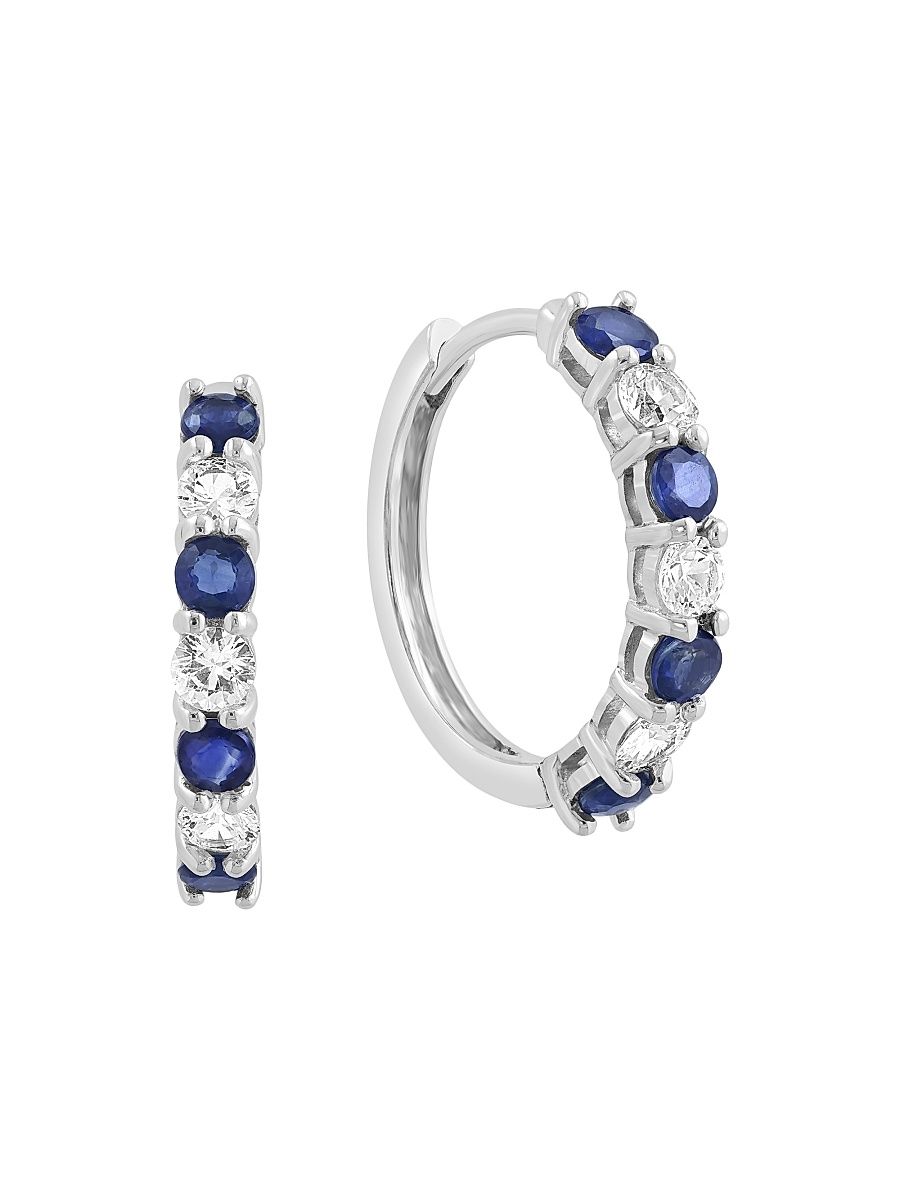 Women's 14K White Gold, Sapphire & 0.59 TCW Diamond Huggie Earrings - White Gold