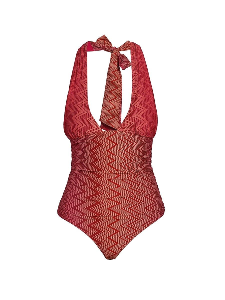 Women's Chevron Halterneck One-Piece Swimsuit - Cherry Chevron - Size 2