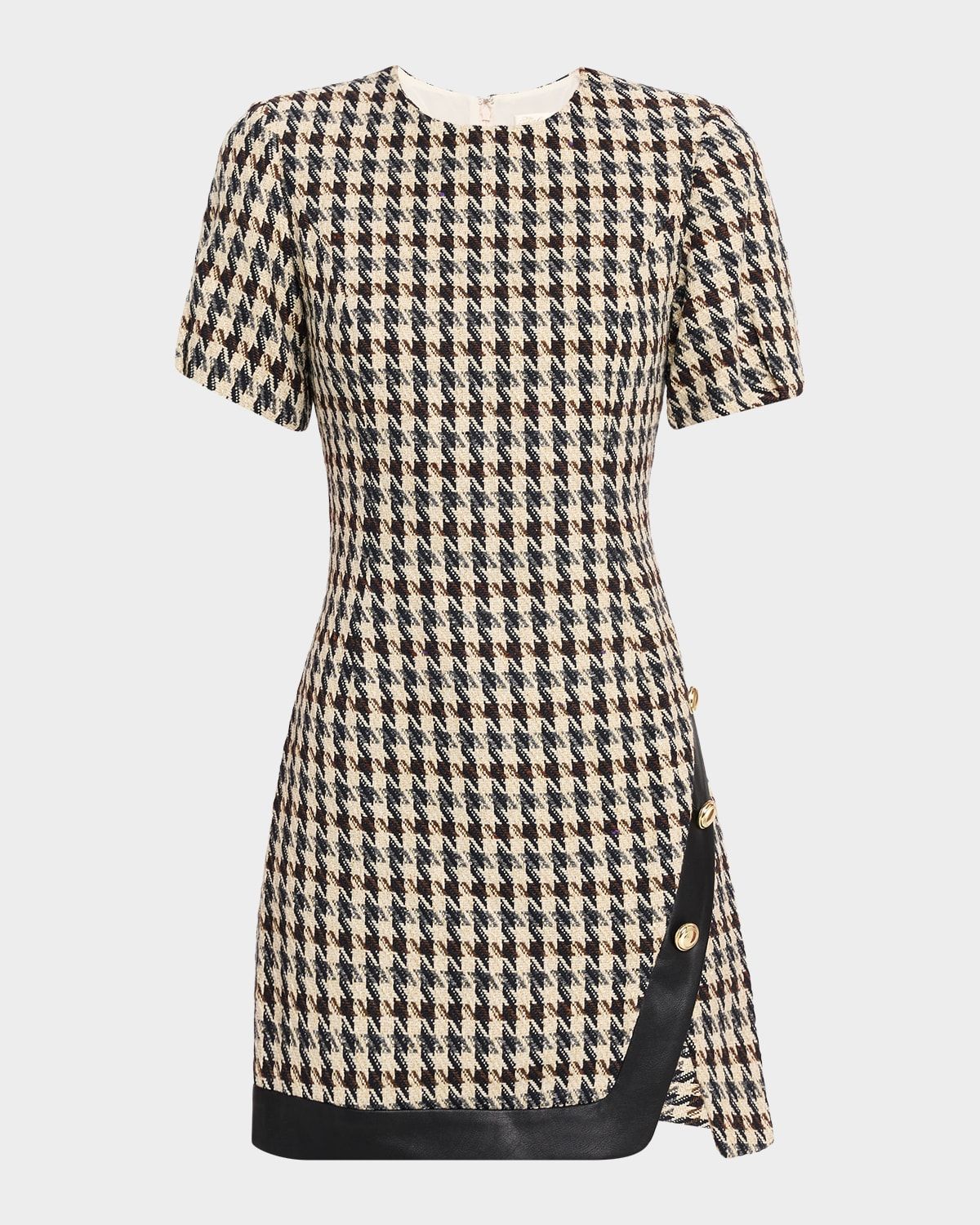 Irene A-Line Houndstooth Tweed Mini Dress