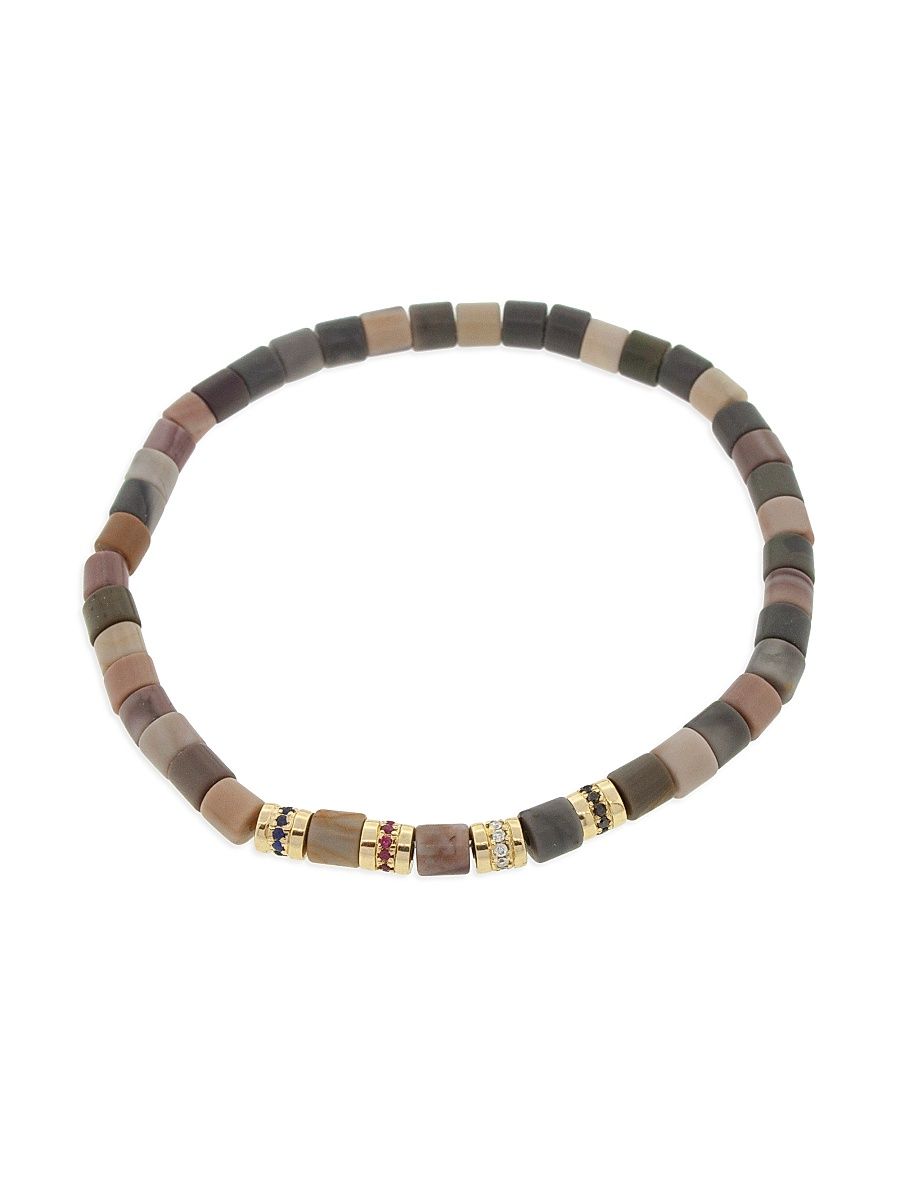 Men's 14K Yellow Gold & Mixed-Gemstone Beaded Stretch Bracelet - Taupe