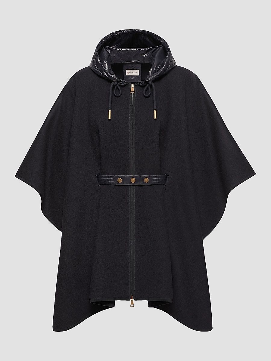 Women's Down-Filled Cape in Wool Blend - Dark Blue