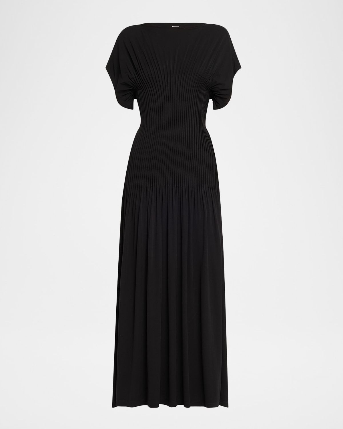Knife-Pleated Jersey Empire Maxi Dress