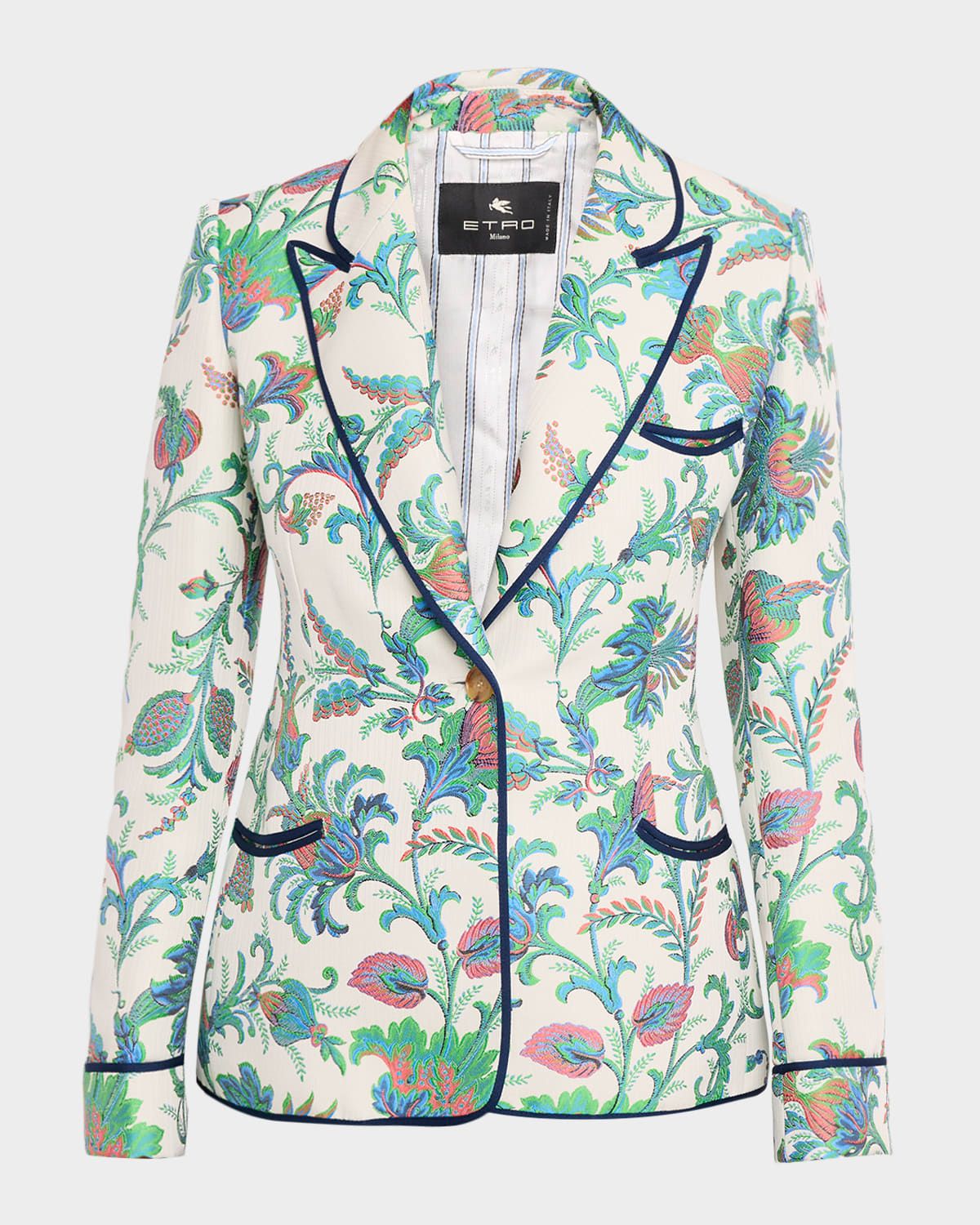 Floral Jacquard Single-Breasted Fitted Jacket