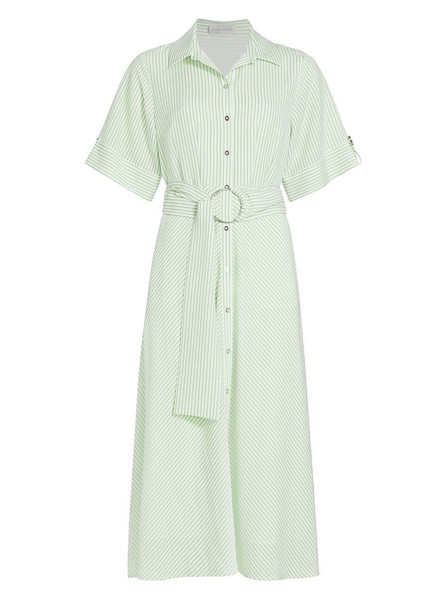 Women's The Eden Belted Midi-Dress - Green And White Stripe - Size 10