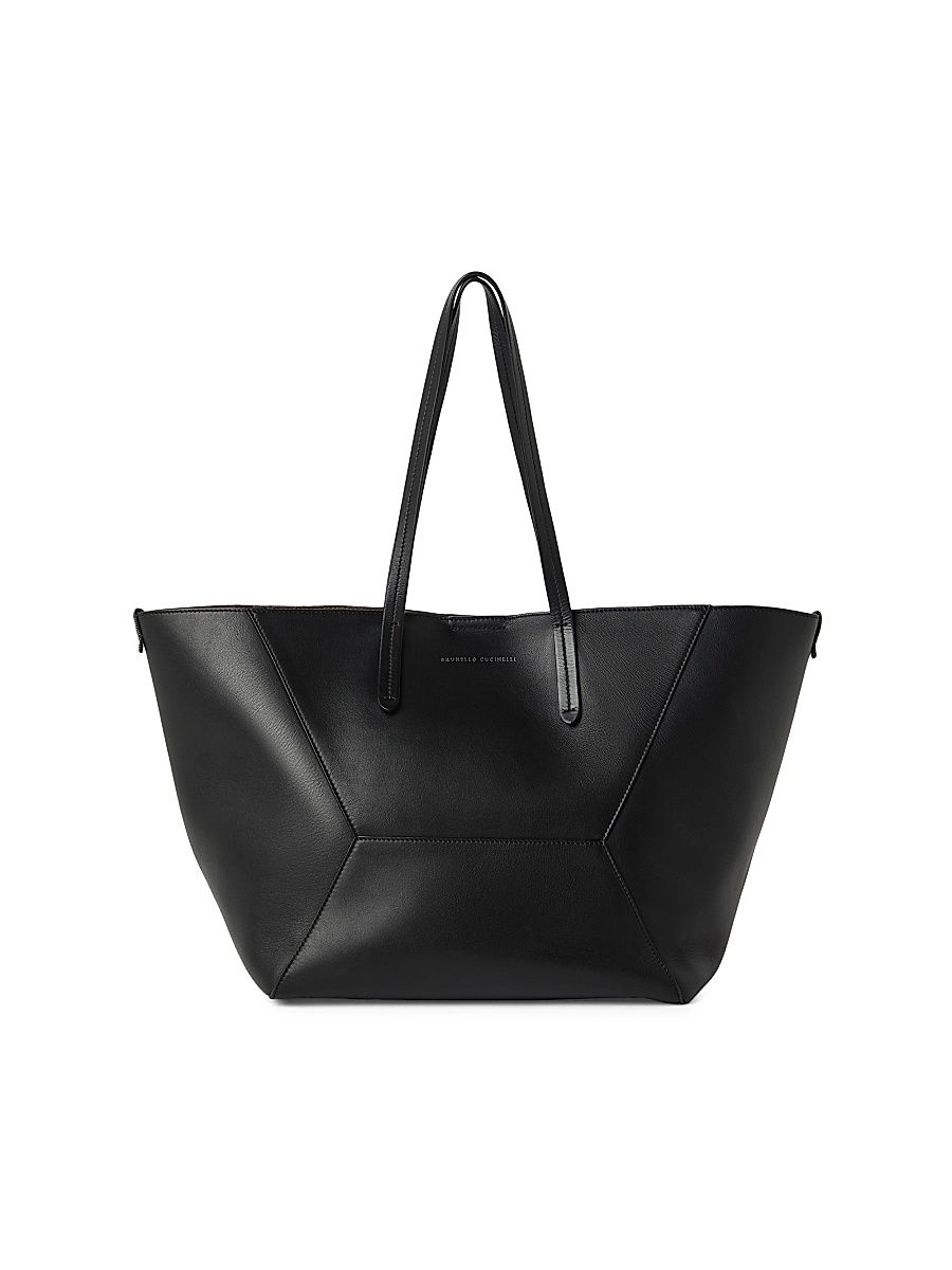 Women's Duo Tote Bag in Calfskin with Monili - Black
