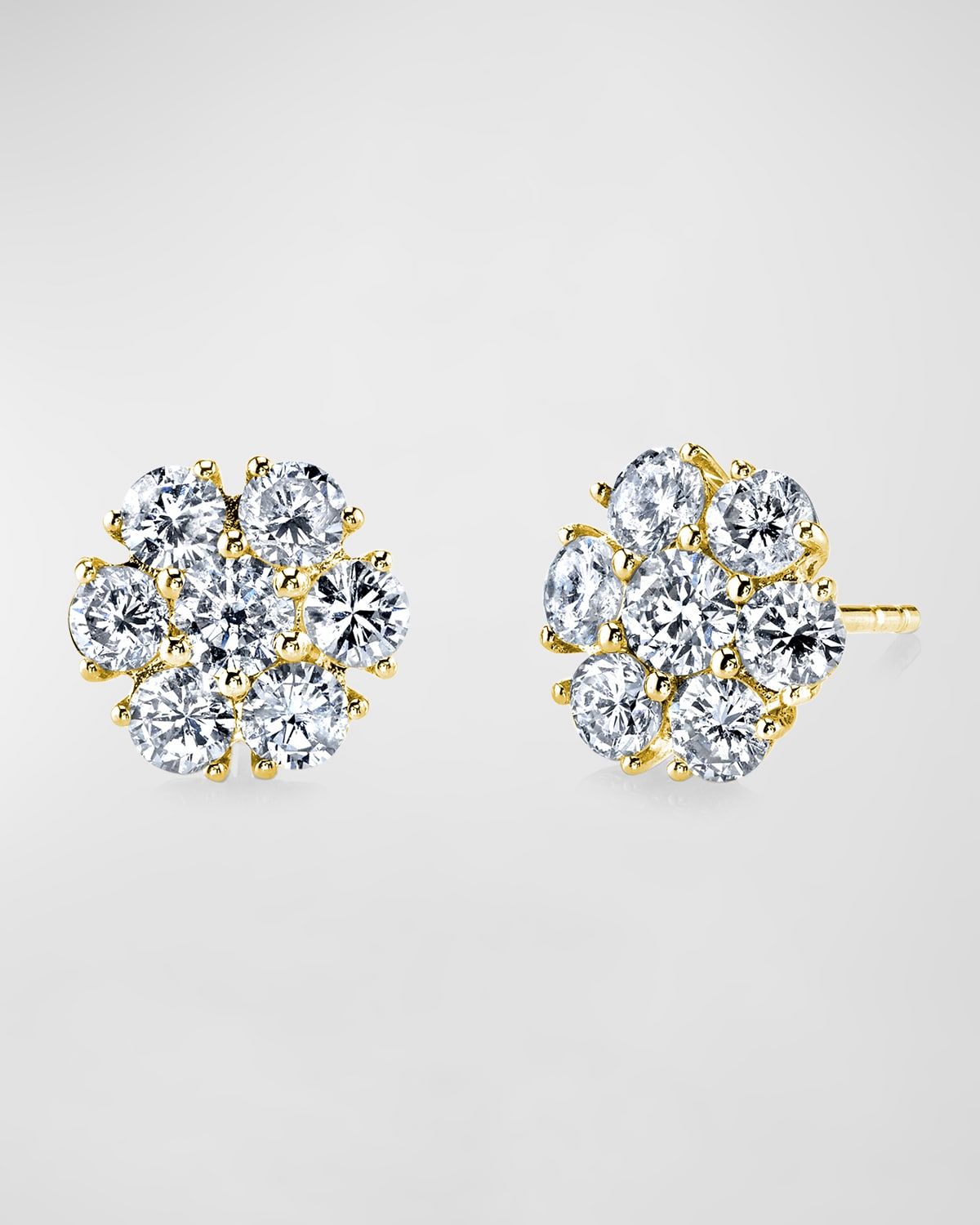 18K Gold Round Diamond Flower Stud Earrings, 3.45tcw, 0.49"L / 0.49"W