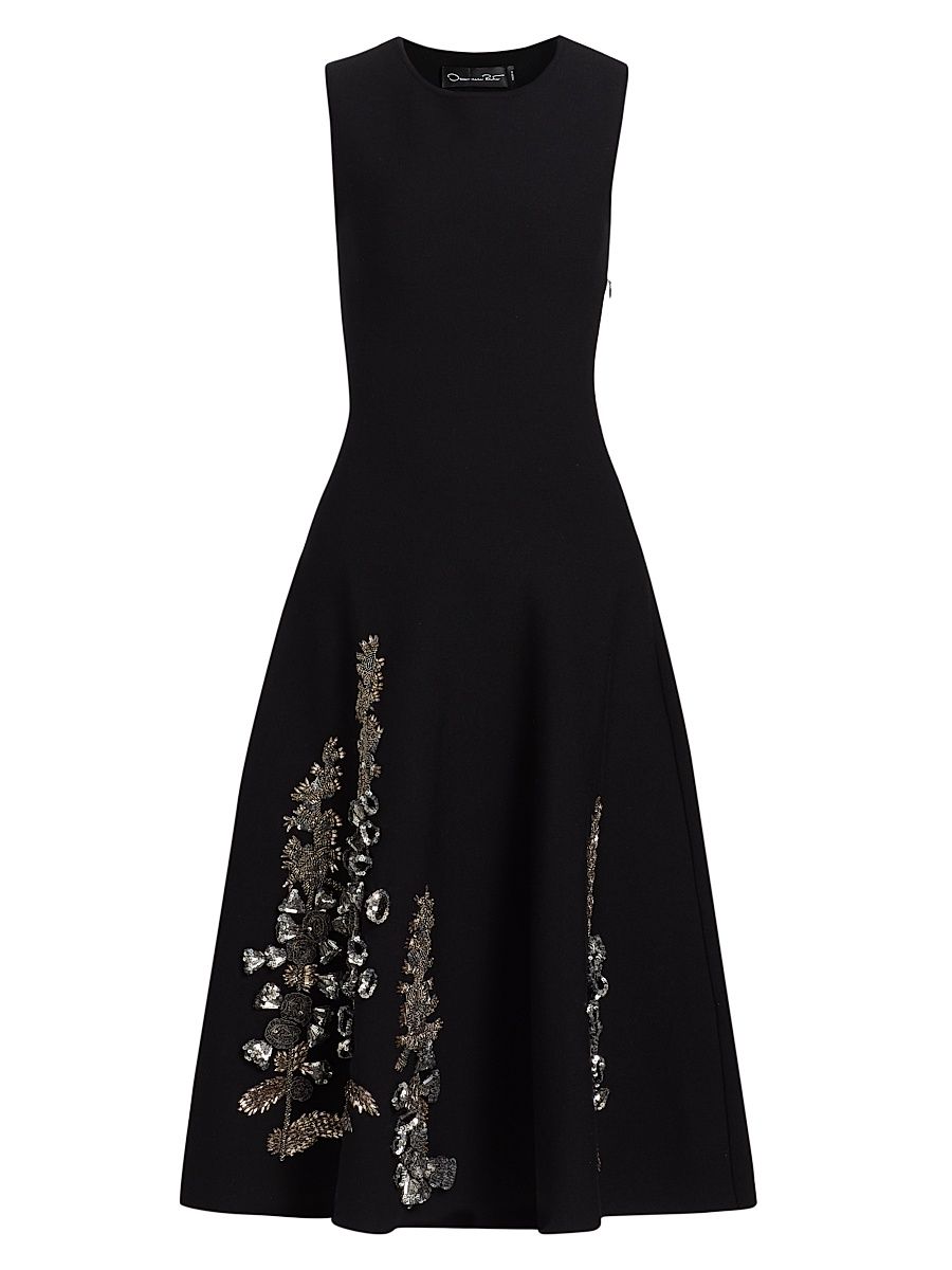 Women's Bead-Embroidered Jacquard Knit Cocktail Dress - Black - Size Medium