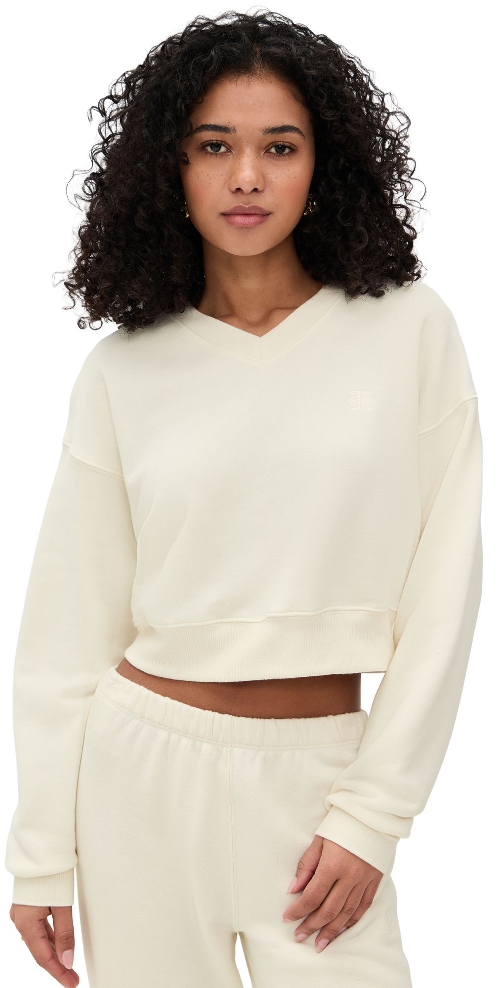 Éterne Cropped V-Neck Sweatshirt Cream S
