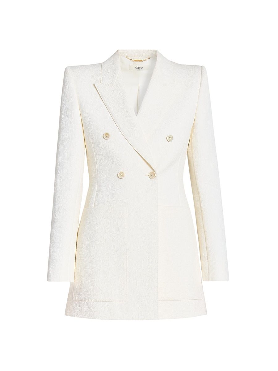 Women's Jacquard Cotton-Blend Blazer - Coconut Milk - Size 6