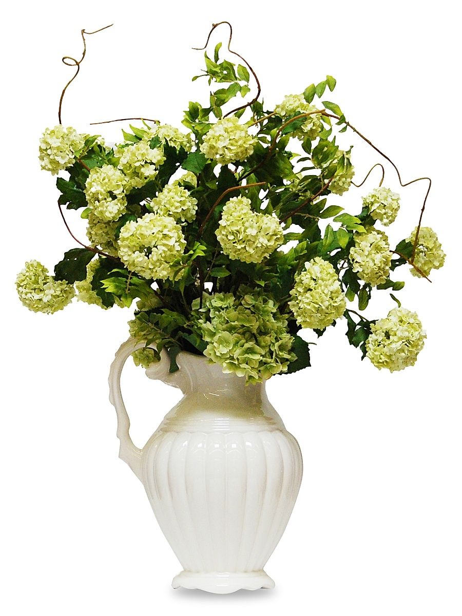 Everyday Floral Imitation Snowball Hydrangea In Ceramic Pitcher