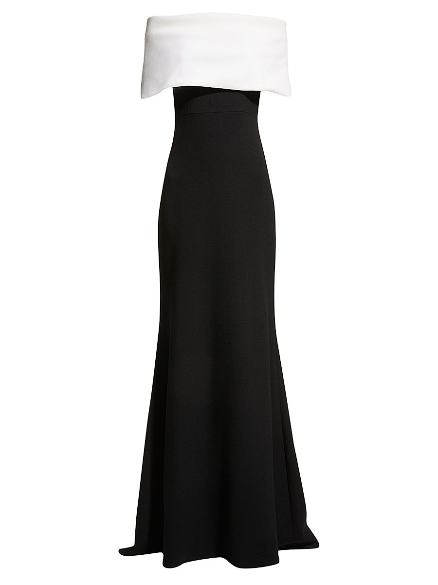 Women's Off-the-Shoulder Two-Tone Gown - Black White - Size 8
