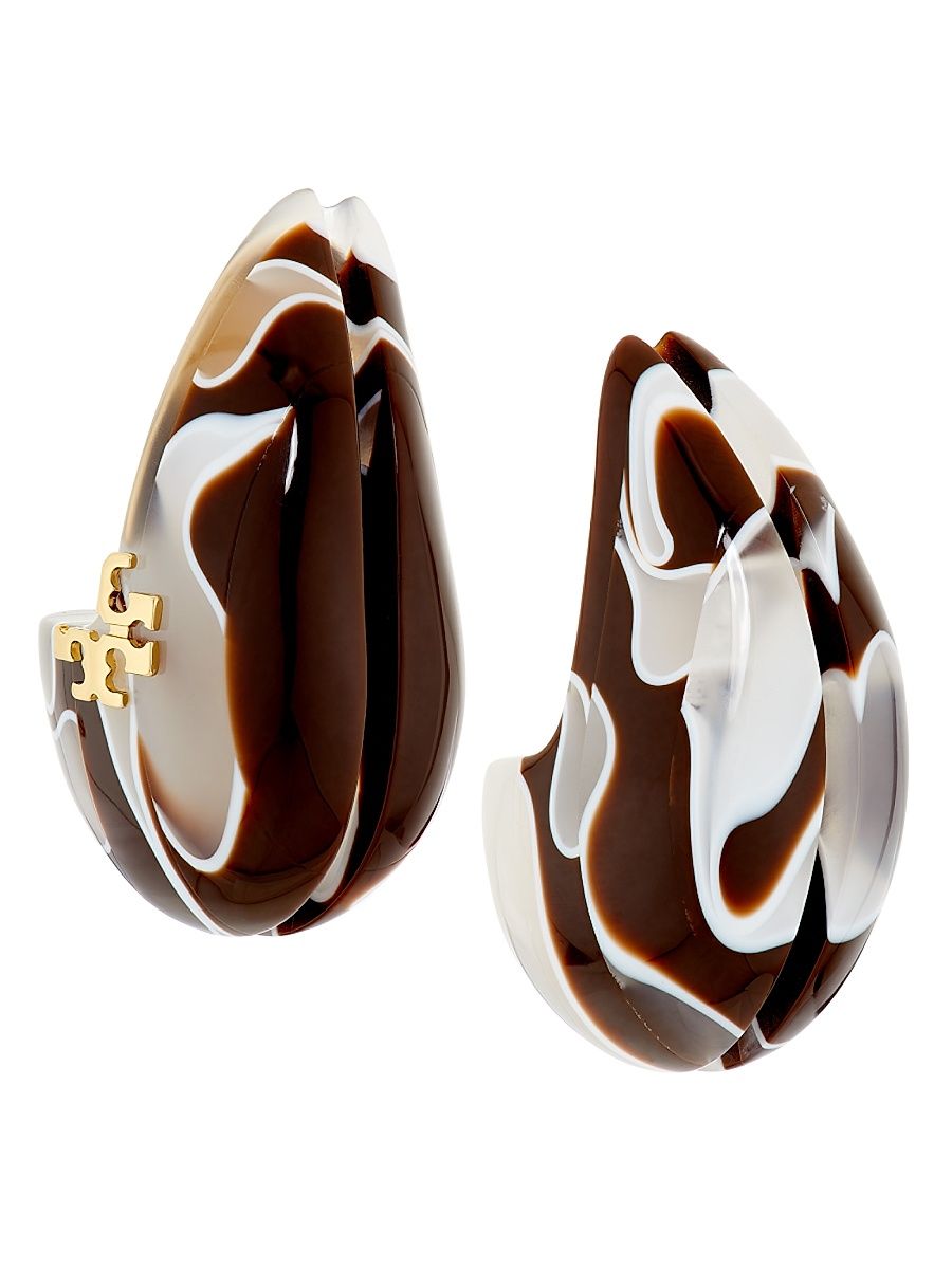 Women's Wave 18K-Gold-Plated & Resin Clip-On Drop Earrings - Brown Swirl