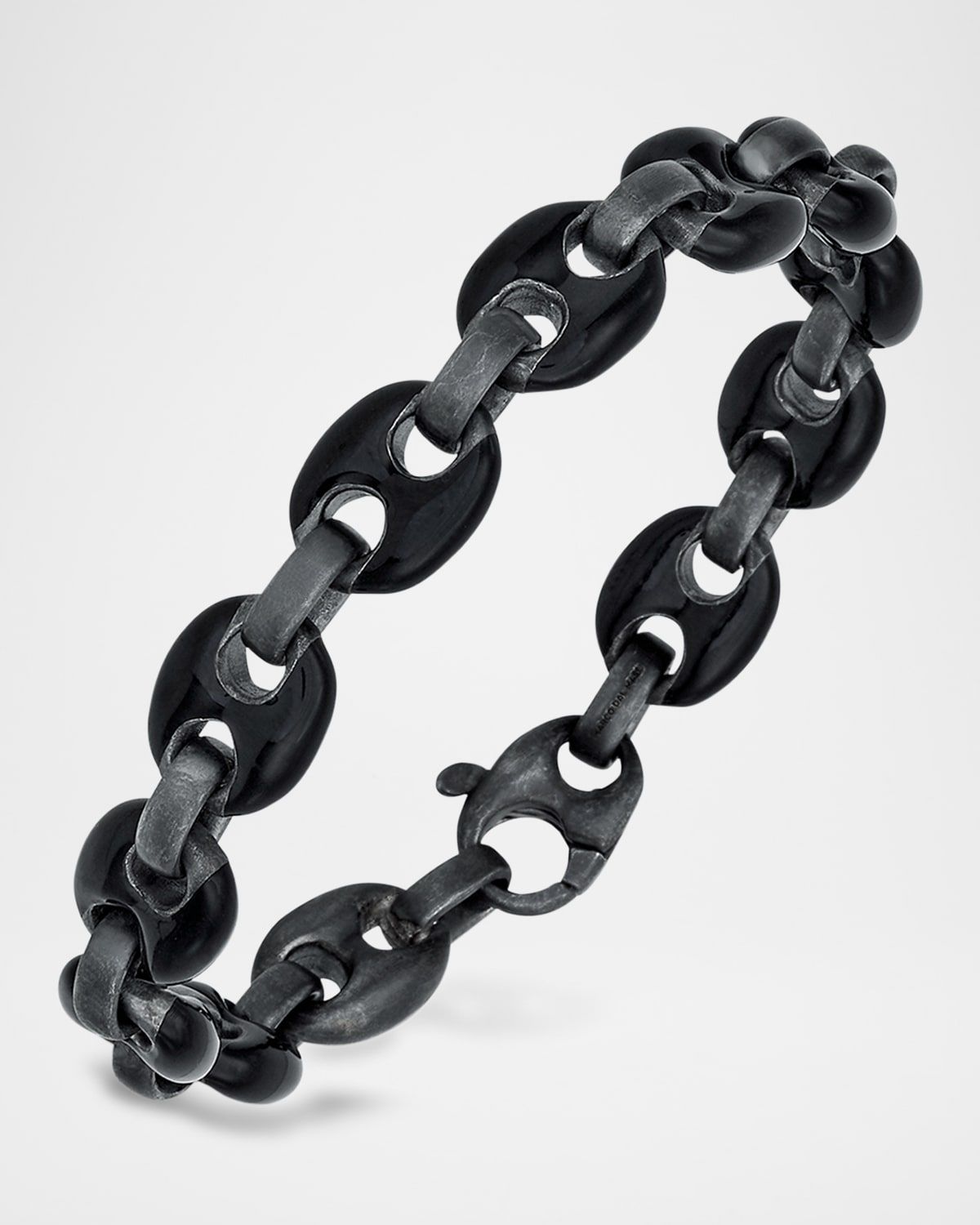 Men & apos;s Ulysses Oxidized Sterling Silver Marine Link Bracelet with Black Enamel