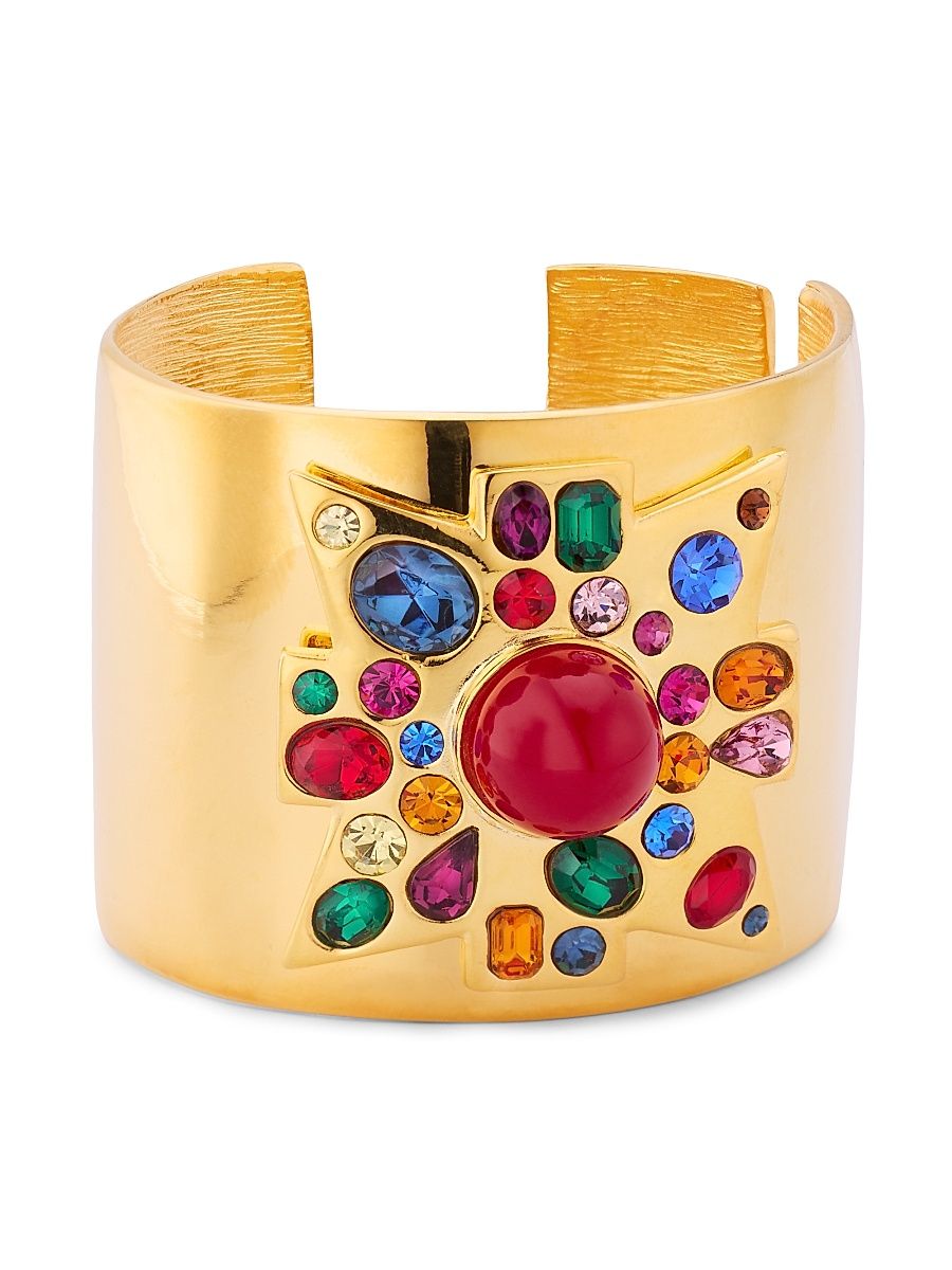 Women's 22K-Gold-Plated & Glass Crystal Wide Cuff - Dark Gem Ruby