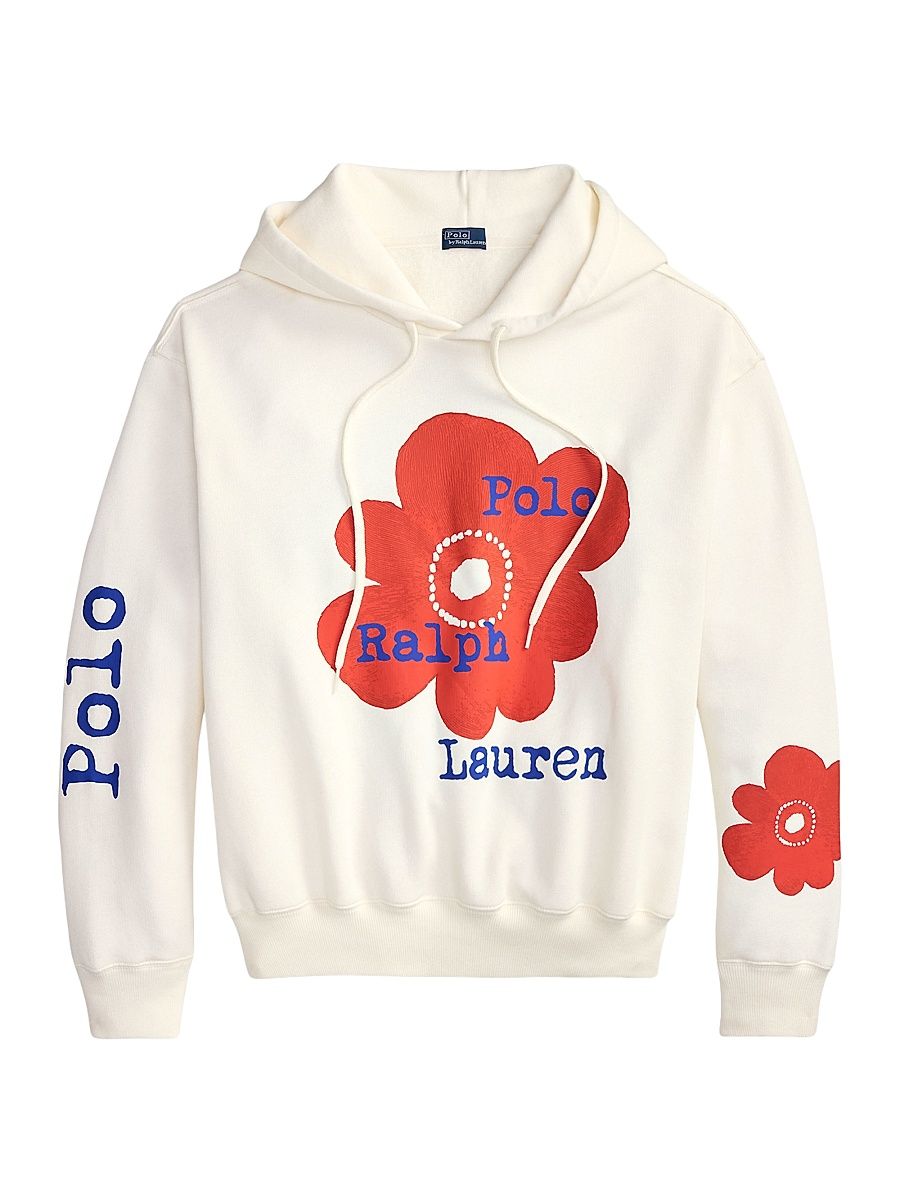 Women's Floral Logo Cotton-Blend Hoodie - Warm White - Size XS