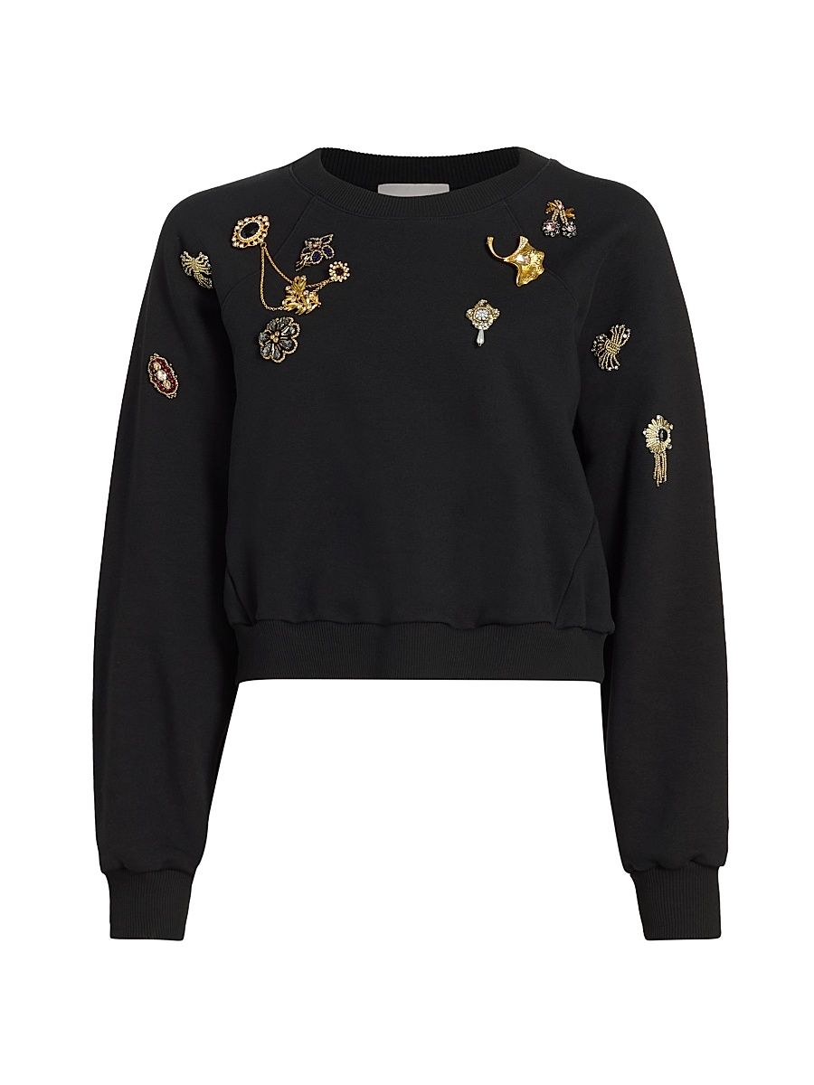 Women's Jennifer Embellished Crewneck Sweater - Black - Size XL