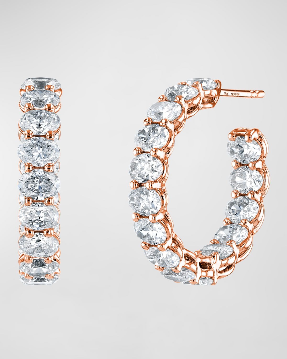 18K Gold East-West Oval-Cut Diamond Hoop Earrings, 9.9tcw/1"L