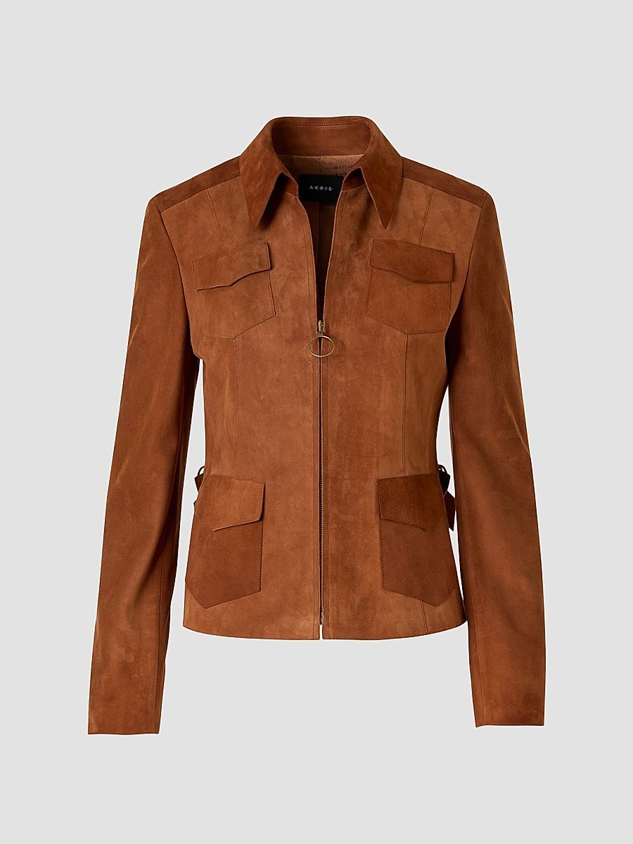 Women's Point Collar Suede Jacket - Hazel - Size 16