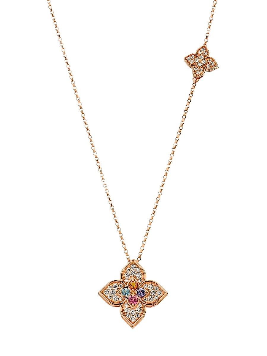 Women's Venetian Princess Carnivale 18K Rose Gold & Multi-Gemstone Flower Pendant Necklace/31" - Rose Gold