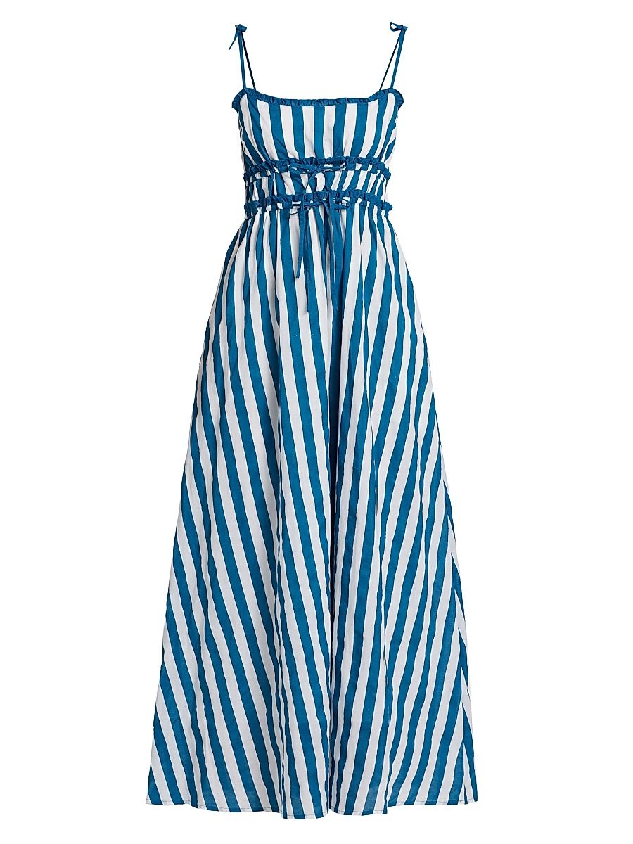 Women's Levie Striped Cotton Maxi Dress - Twilight Tides Stripes - Size XS