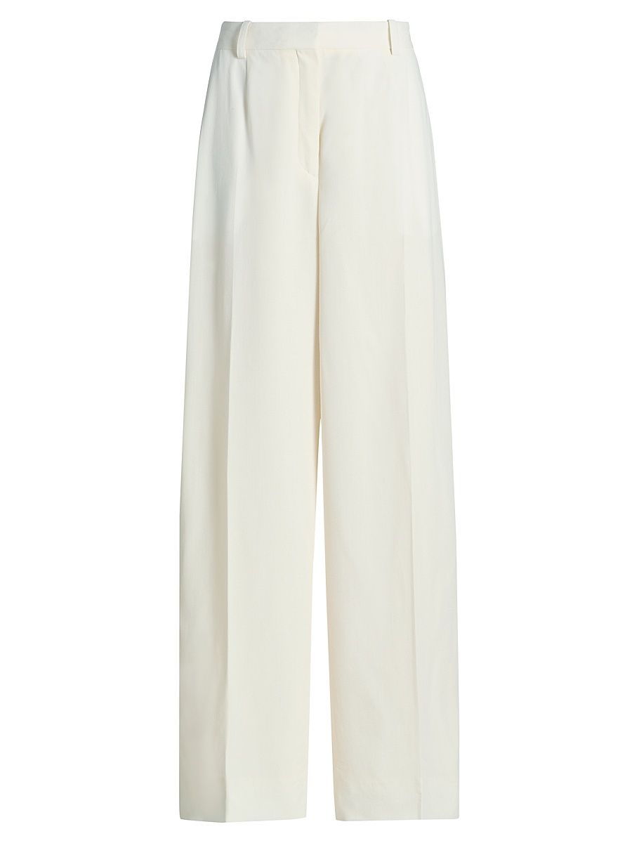 Women's Fluid Wool-Blend Wide Trousers - Ecru - Size 8
