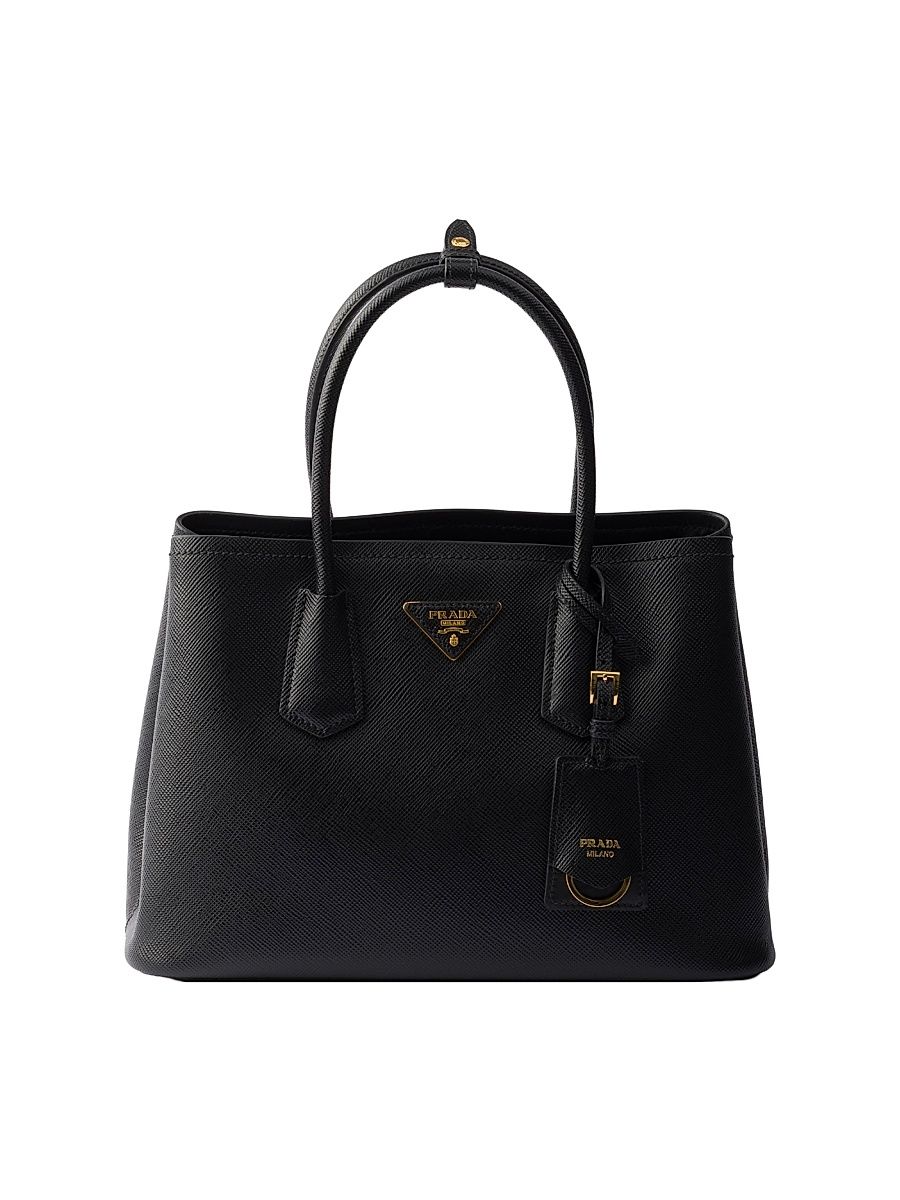Women's Double Saffiano Leather Top Handle Bag - Black