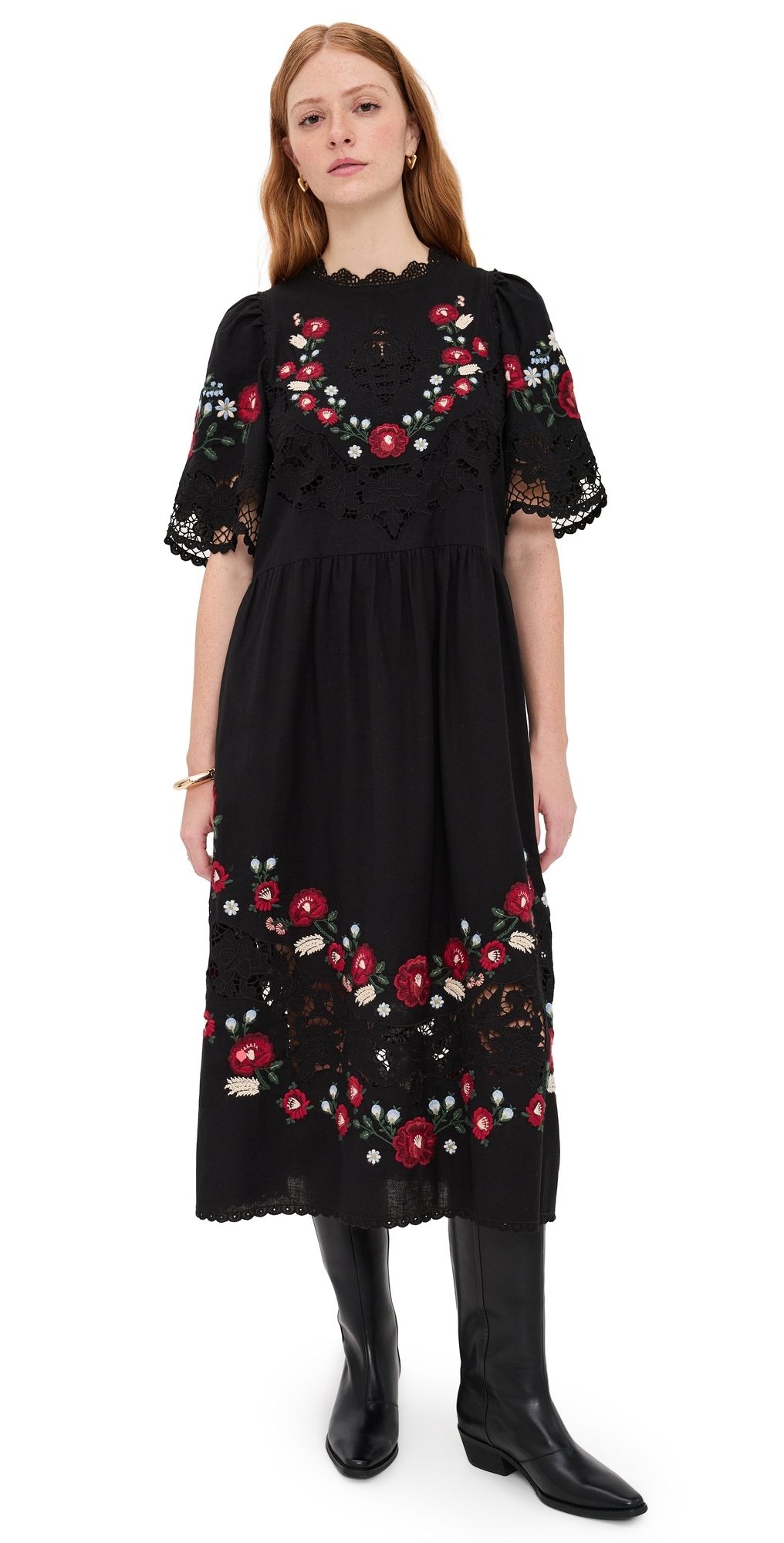 Sea Rosaline Embroidery Midi Dress Black XXS