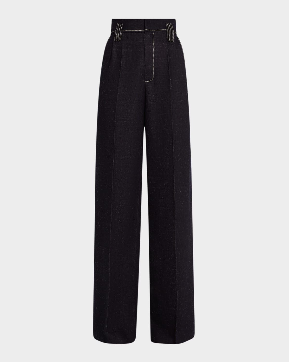 Pleated Wide-Leg Denim Pants