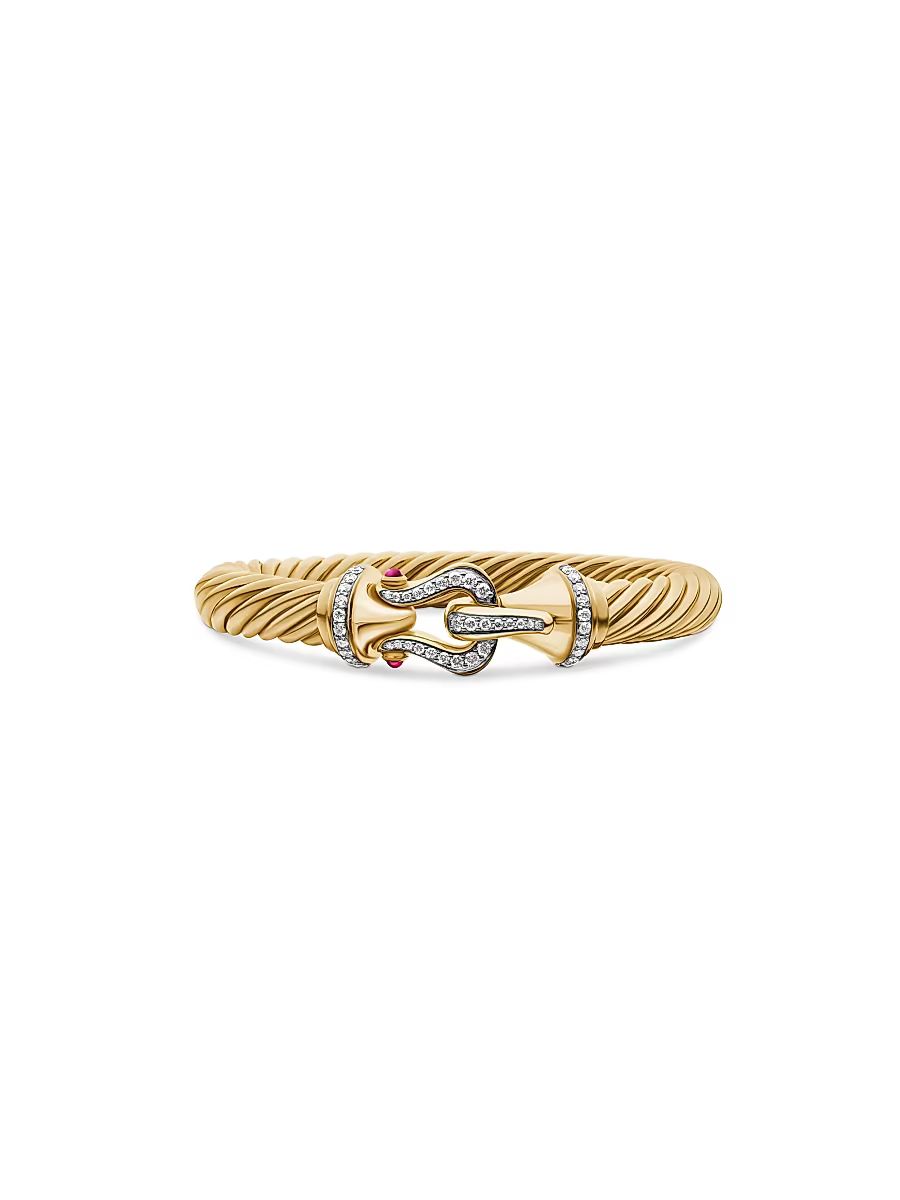 Women's Buckle Cablespira Bracelet in 18K Yellow Gold - Ruby - Size Medium