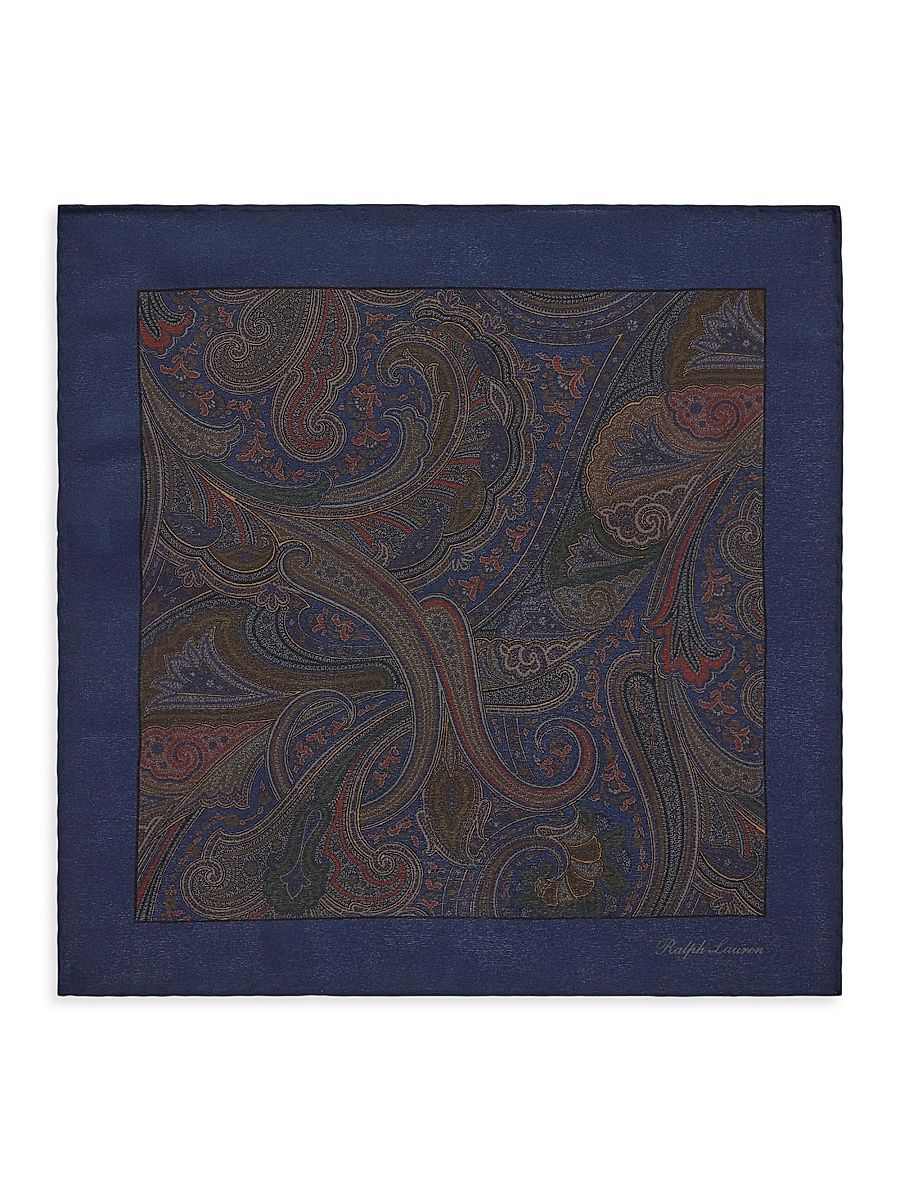 Men's Paisley Silk Pocket Square - Navy