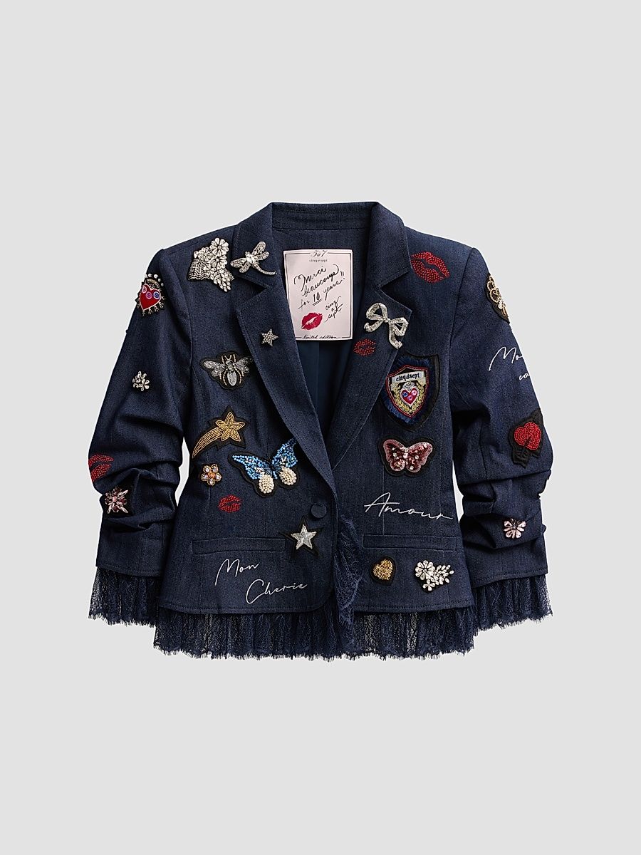 Women's Greatest Hits Le Petit Roxie Denim Jacket - Indigo Multi - Size 16