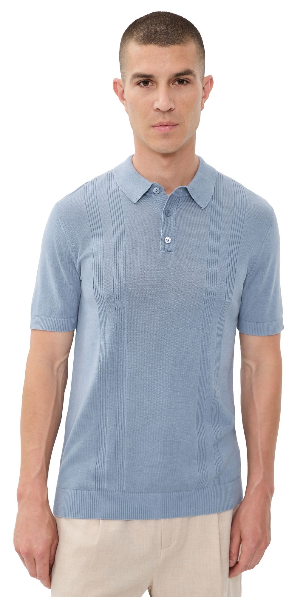 Onia Silk Blend Ribbed Knit Polo Lagoon XXL