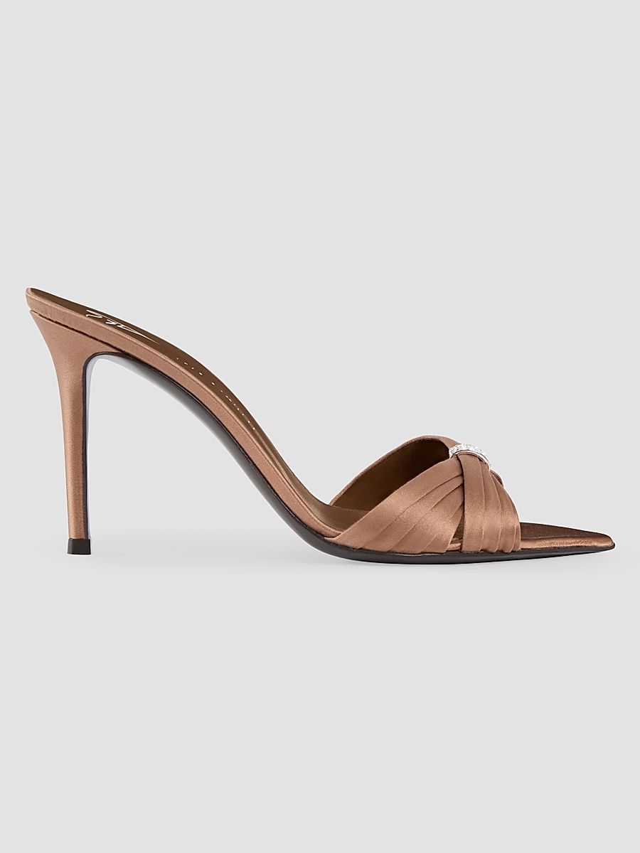 Women's Intrigo 90MM Silk Stiletto Mules - Chocolate - Size 5.5