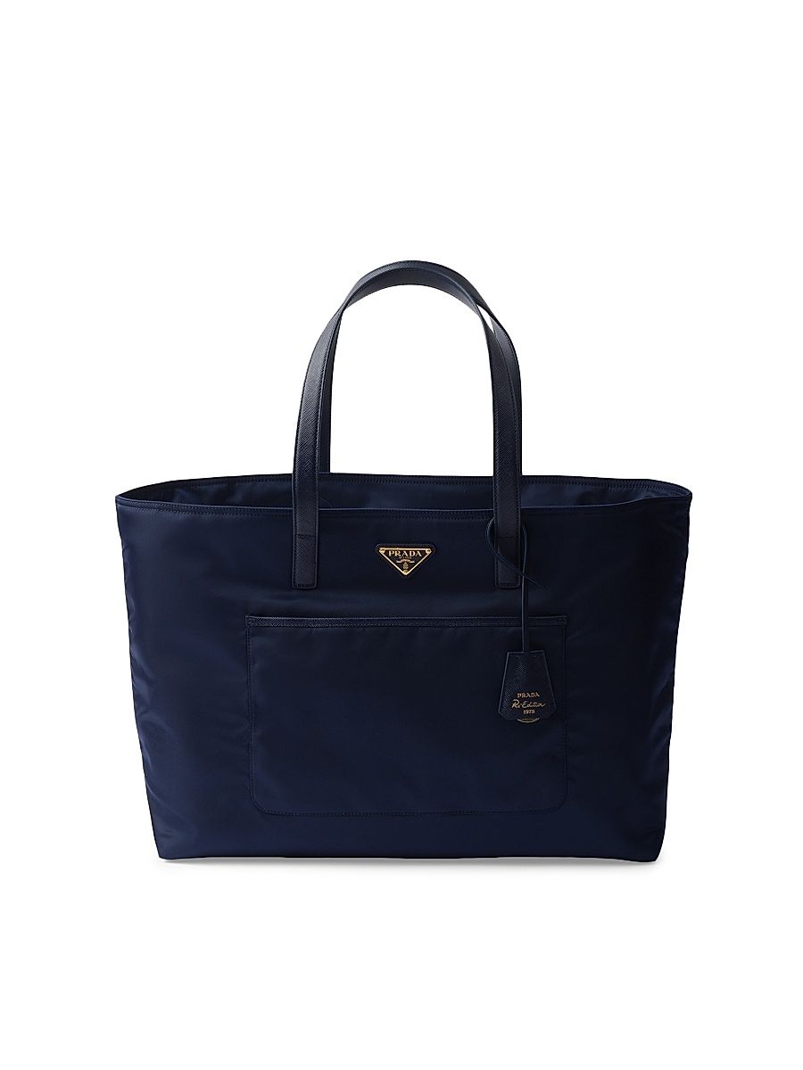 Women's Re-Edition 1978 Large Re-Nylon and Saffiano Leather Tote Bag - Medium Blue