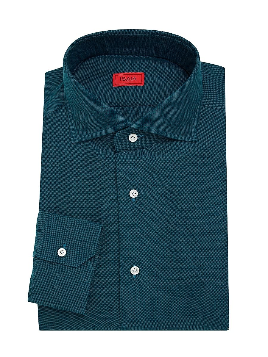 Men's Textured Cotton-Cashmere Dress Shirt - Teal - Size 17