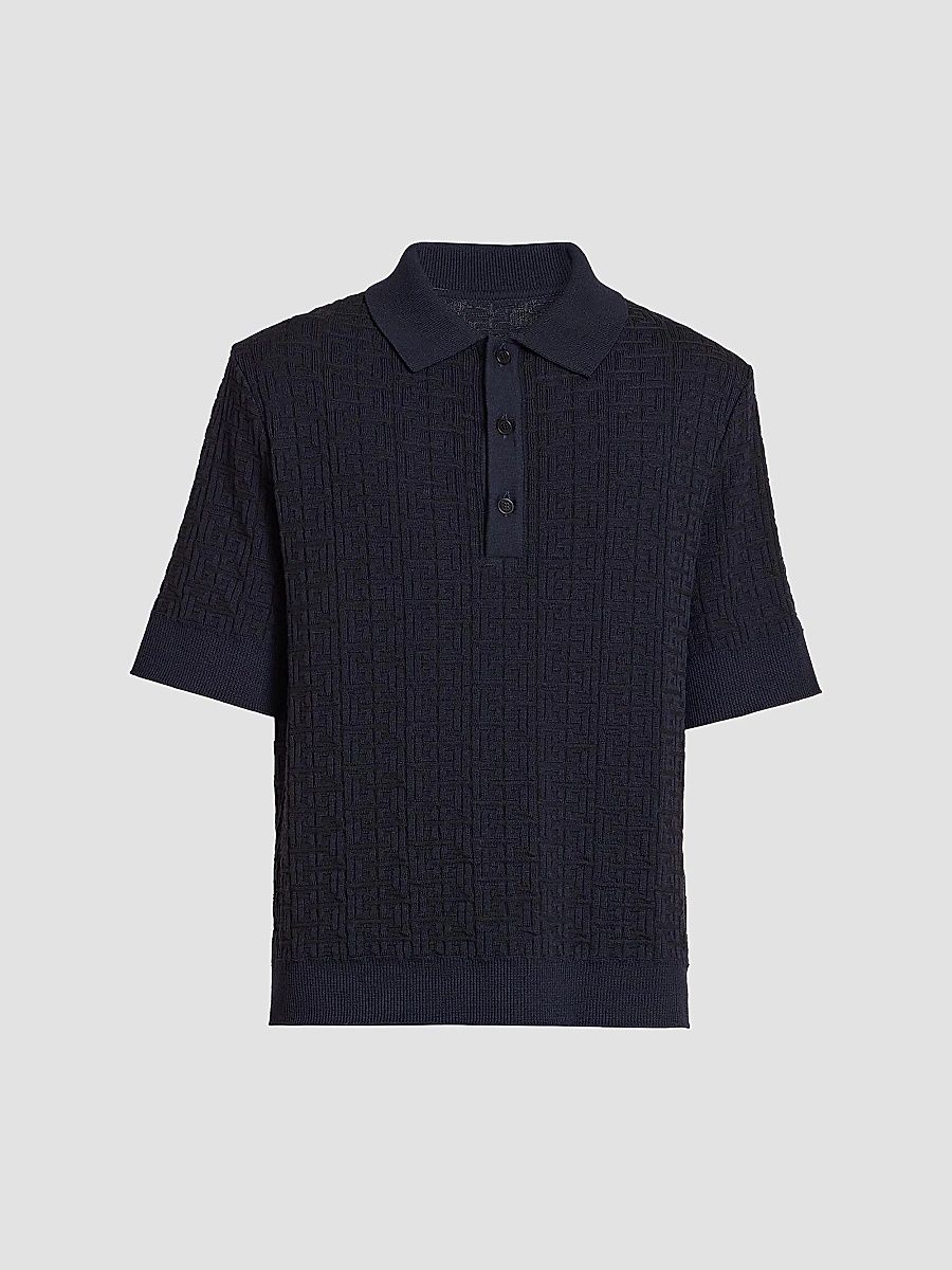 Balmain Men's Monogram Vanise Knit Polo Shirt - Bleu Marine - Size XL