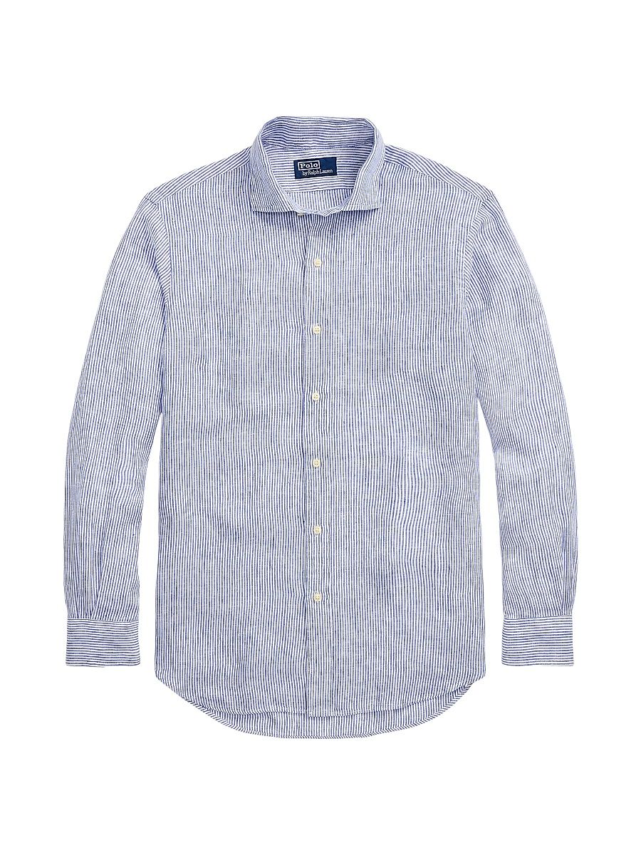 Men's Classic Fit Striped Linen Shirt - Royal Blue White - Size XXL