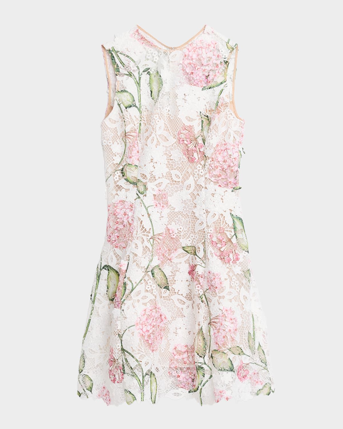 Sleeveless Porcelain Flowers Guipure Lace Dress