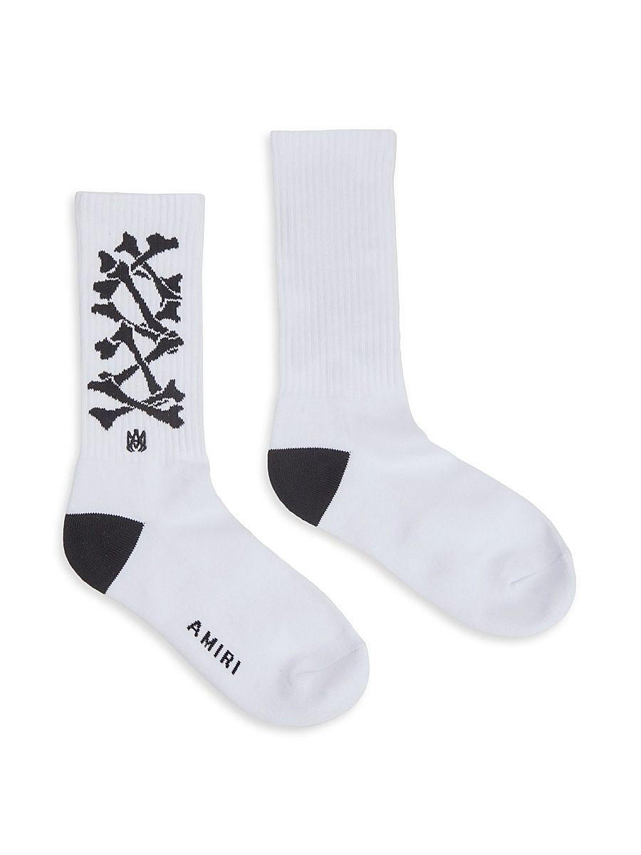 Men's Bones Stacked Cotton-Blend Socks - White Black - Size Small